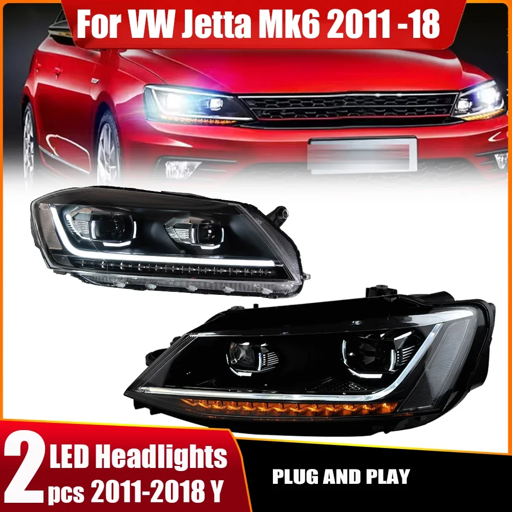 Car LED Headlights Assembly for VW Jetta Sagitar Mk6 Vento GLI 2011~2018 Fog Lamp Turn Signal High Beam Angel Eye Projector Lens