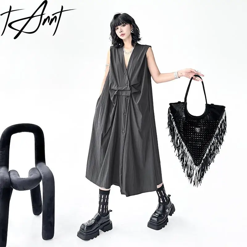 

Tannt Women Dress Asymmetry Sleeveless V-neck Fashion Long Dresses Irregular Vintage Casual long Summer Women Dresses 2025 New
