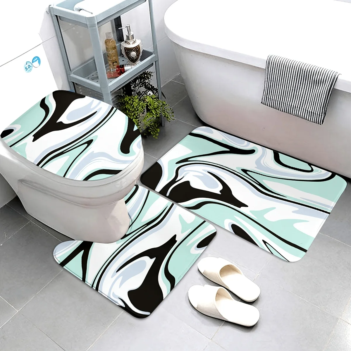 

Набор из 3 предметов из полиэфирной ткани с мраморной текстурой, можно стирать в машине, U-образный коврик, нескользящий коврик, коврик для унитаза