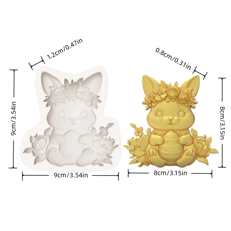 Easter Wreath Bunny Holding Egg Silicone Baking Mold with Rose Elements Chocolate Fondant Cake Decoration Mold