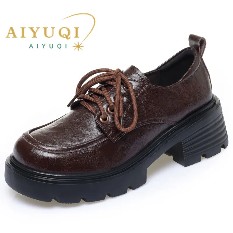 

AIYUQI Real Leather Women's Shoes 2026 New Lace Up Spring Shoes Women's Large-sized Platform Women's Oxford Shoes