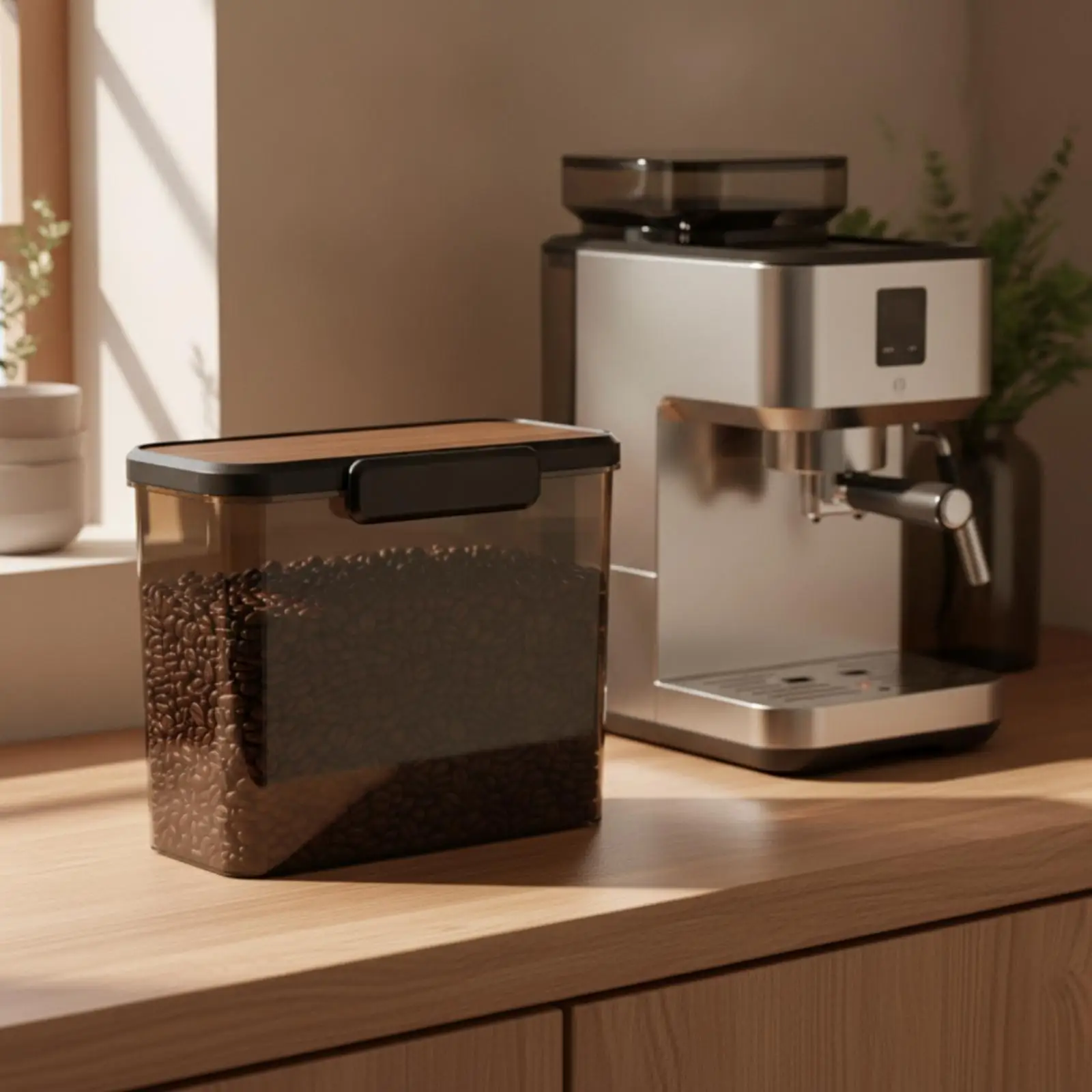 Translucent Kitchen Storage Box for Flour and Coffee Beans with Secure Closure for Freshness