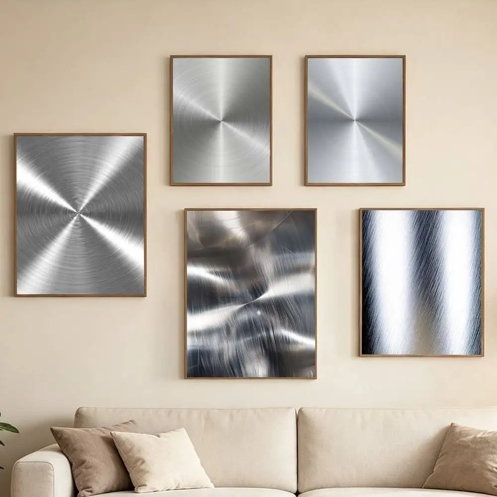 Brushed Metal T-Texture Steel Poster Waterproof Wall Art Sticker For Bar Living Room Vintage Decor High Quality Print Gift
