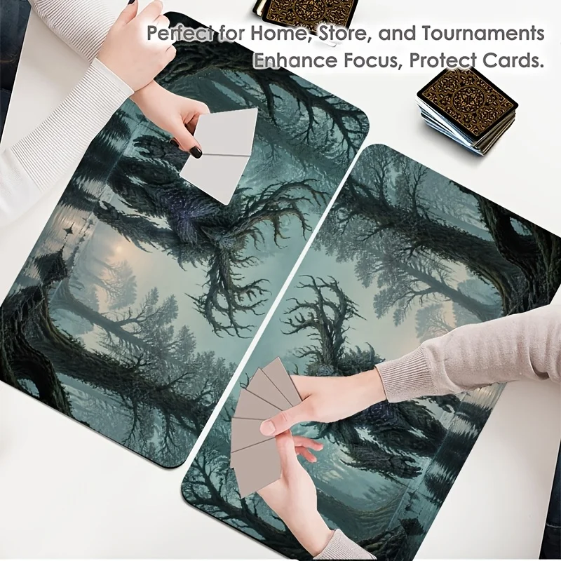 Dark Forest Antler Beast Card Game Mat, with clear printed non-slip tabletop and mouse pad features, suitable for collectible