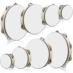 1Pc Wooden Tambourine 4/6/8/10-Inch Beige Rim with Metal Jingles Musical Educational Percussion Instrument for Concert Church Pa