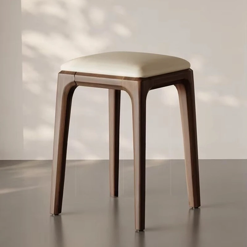 Retro Solid Wood Stackable Stool Minimalist Dining Chair with Backrest Home Vanity Seat Low Bench