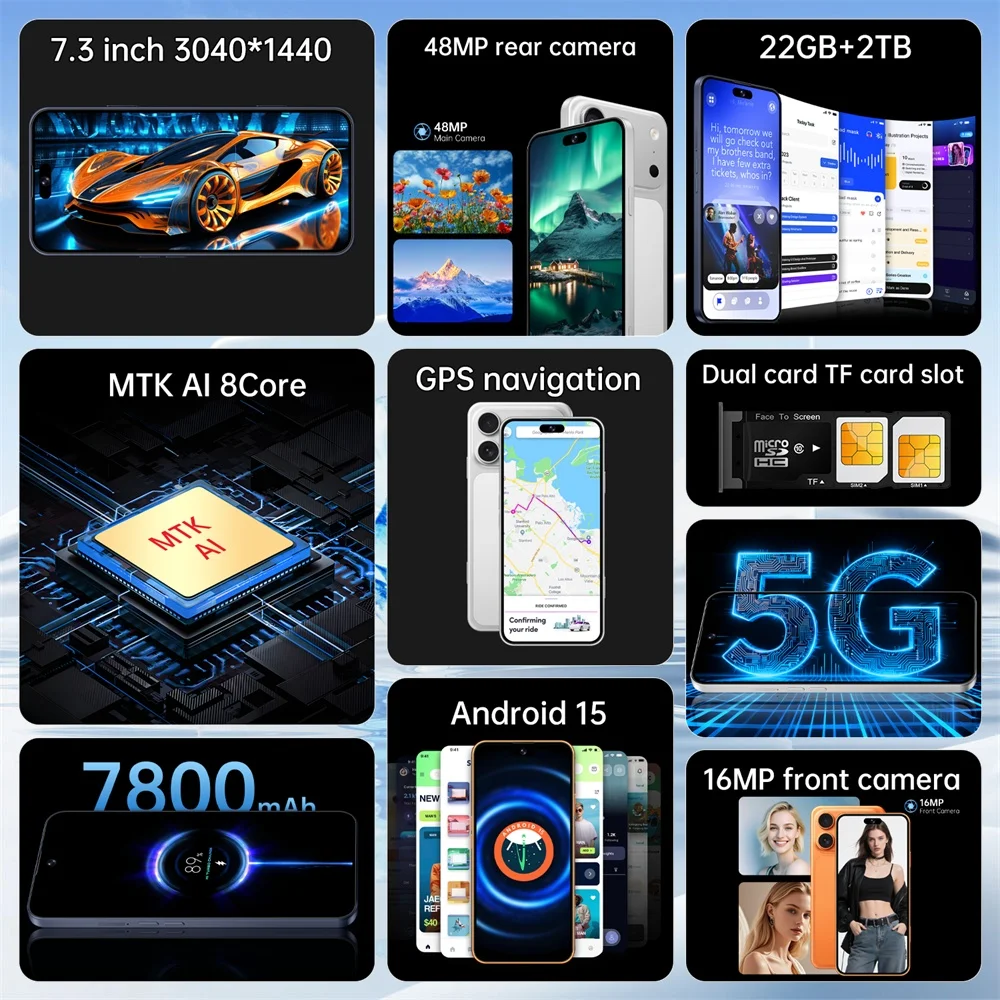 K-Touch M17 Pro Max Mobiltelefone Smartphone 7,3 Zoll Android 15 Globale Version Handy 16+48MP Kamera 5G Dual-SIM Dual-Standby 7800mAh Globale Version Mobiltelefone – Detail 4