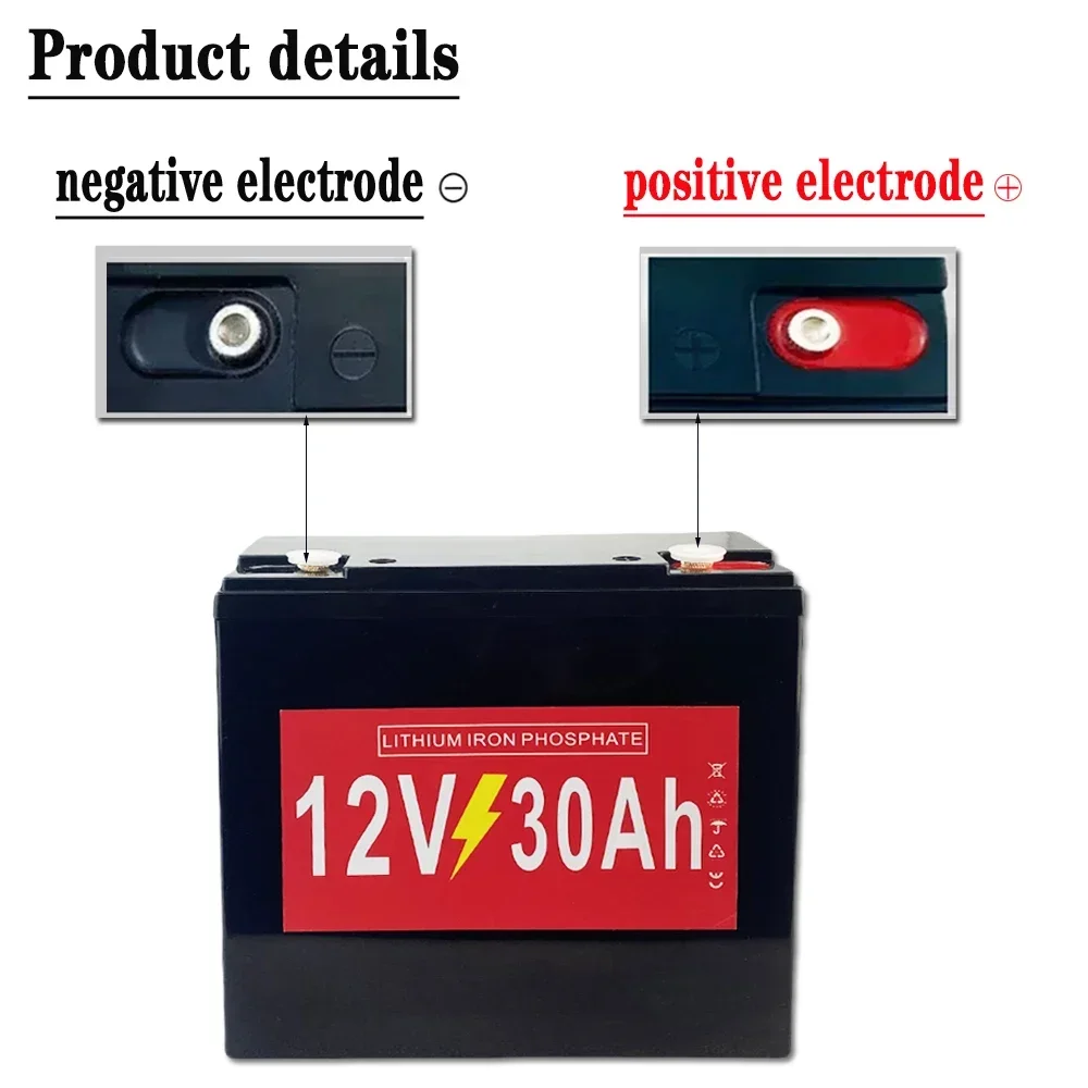 بطارية ليثيوم LiFePO4 12 فولت 30 أمبير في الساعة ذات دورة عميقة من فوسفات الحديد للطاقة الشمسية، مكتشف الأسماك، عجلات الطاقة، الإضاءة، تطبيقات خارج الشبكة #6