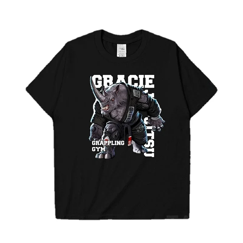 

Brazilian Jujitsu Rhinoceros Illustration Men's T-Shirt Cotton Round Neck Short Sleeve T Shirt