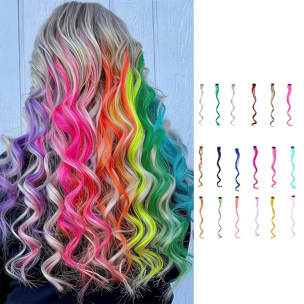 

22 inch Long Wave Hair Pieces Colorful Party Highlight Hair Extensions Invisible And Seamless Hair Extensions Synthetic Fiber