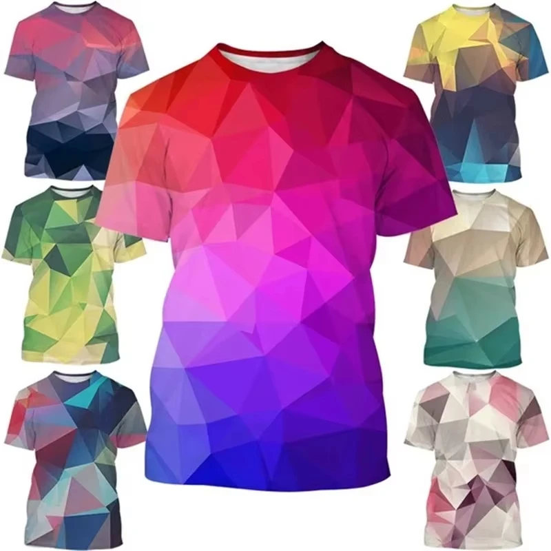 

Men's Geometric Graphic Print T-shirt Short-sleeved O-neck Abstract Pattern Tees Tops Casual Mens Oversized Tshirts Ropa Hombre