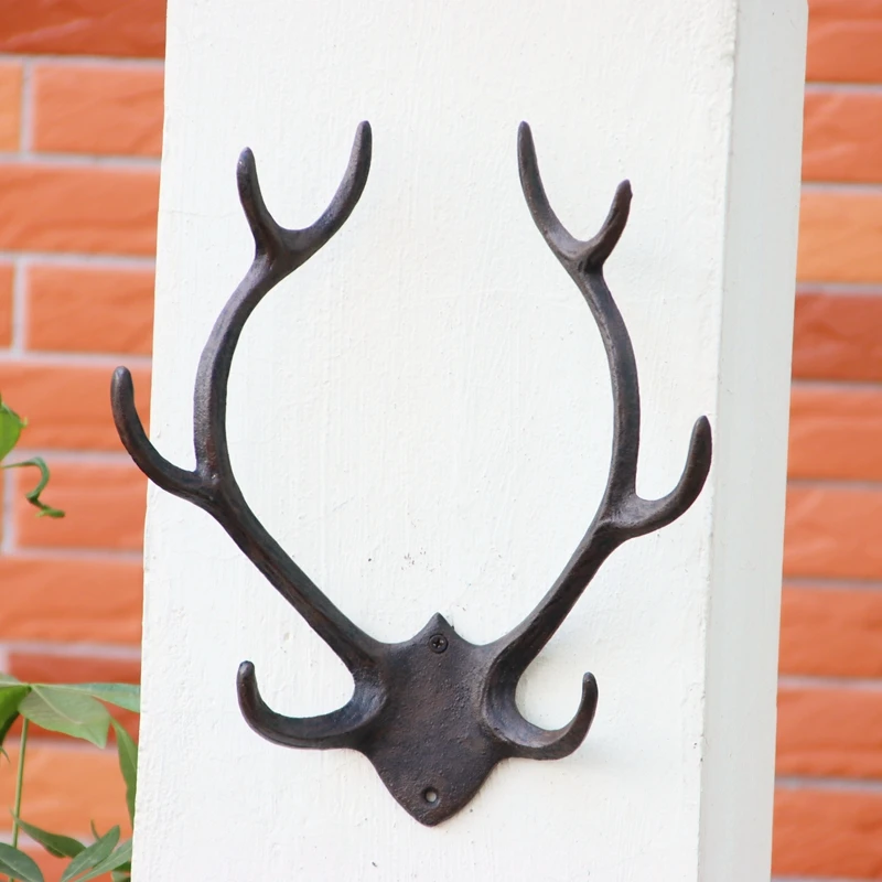 

Big Vintage Cast Iron Deer Horn Wall Hook For Home Indoor Outdoor Garden Decorations Key Chains Hat Coats Hanging Retro Style