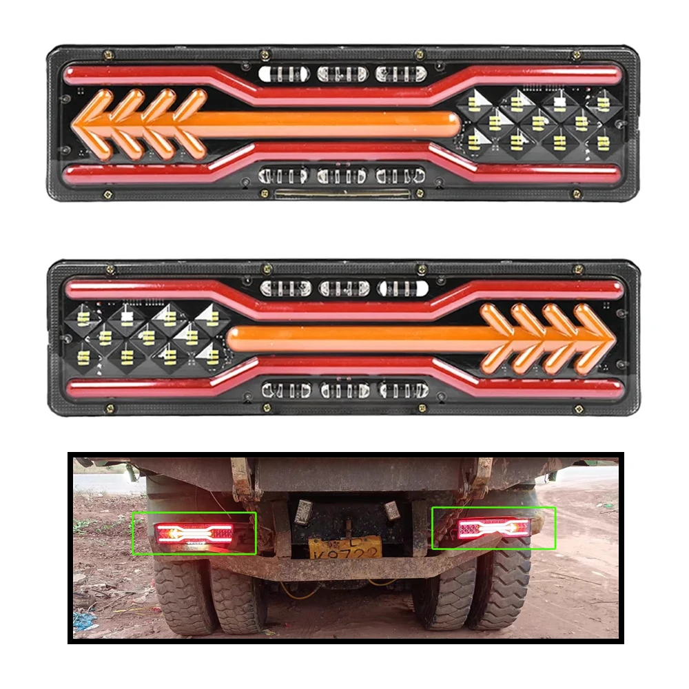 

2 шт. Задние фонари грузовика 24V Светодиодный прицеп Последовательные задние фонари Трактор Задние фонари Динамический указатель поворота Положение тормоза