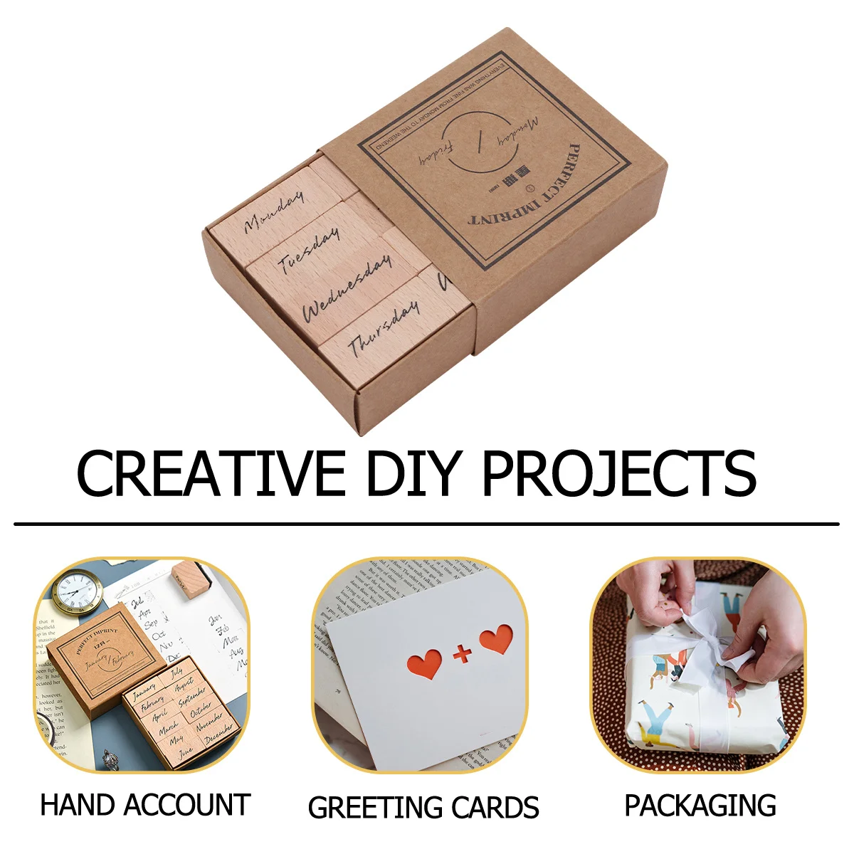 

1Pcs Wooden Seal Stamp Premium Craft with Week Month Number Patterns for DIY Greeting Cards Scrapbooking Letters Diary Decor