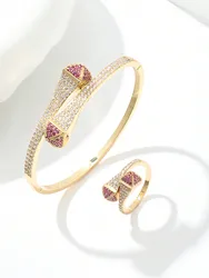 1 French color Zirconium cool air open vintage non-fading bracelet ring set for women