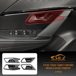 4pcs ABS Inner Door Open Handle Bowl Cover for Peugeot 208 2020-2025 Golden Carbon Fiber Color Interior
