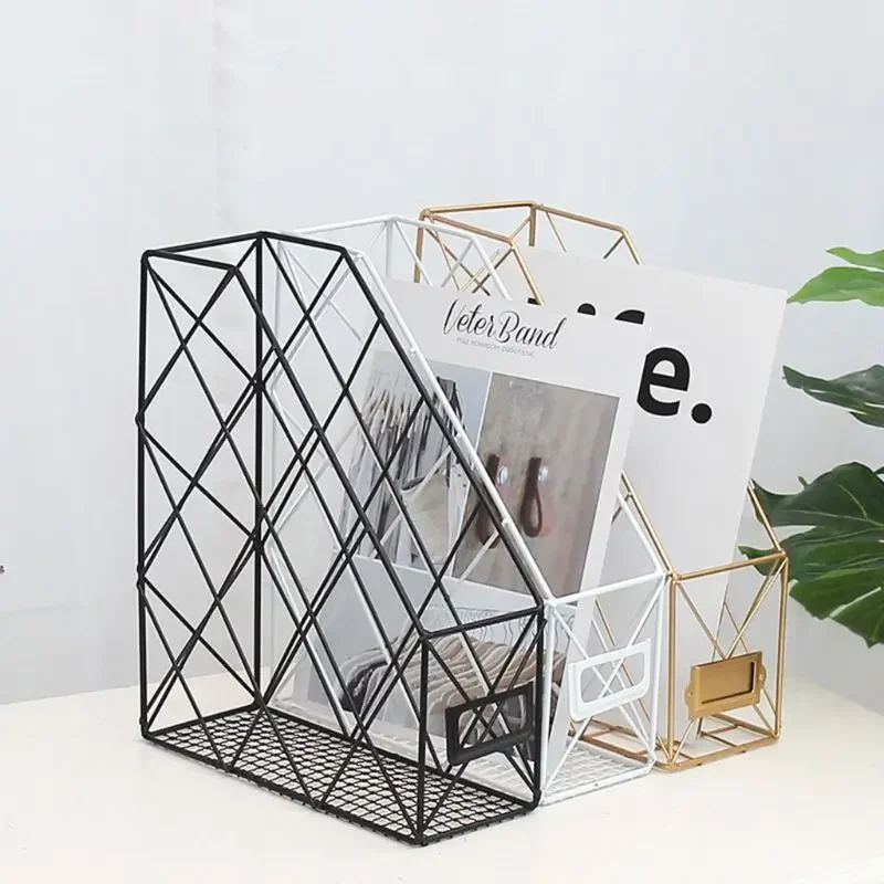 Metal Desktop File Storage Shelf Office Data Student Book Vertical Frame Bookshelf Frame Office Supply Wrought Iron Storageshelf