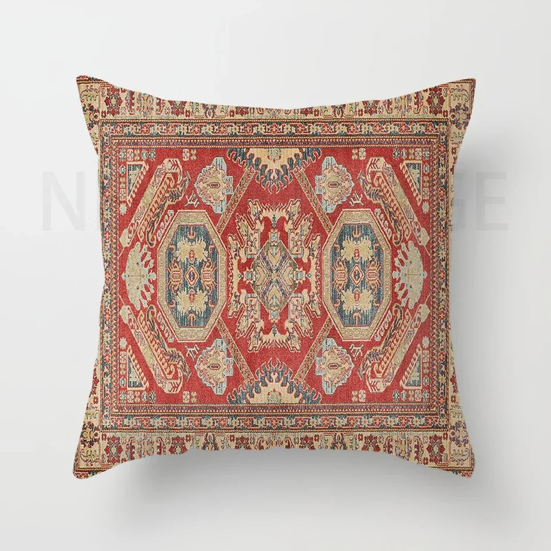 Red Moroccan Ethnic Short Plush Pillowcase Living Room Bedroom Sofa Cushion Cover Home Decor 40x40 45x45 50x50 60x60