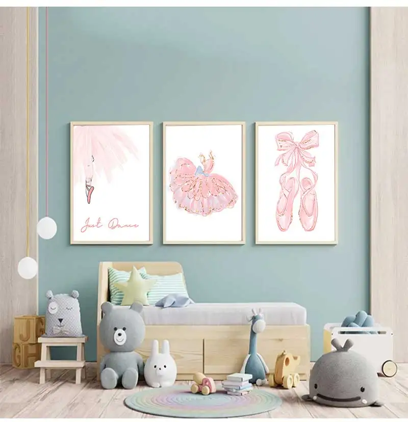 Poster Cartoon Wall Pictures Bedroom Baby Room Decor Pink Dress Canvas Print Nursery Art Nordic Painting Girl Ballet
