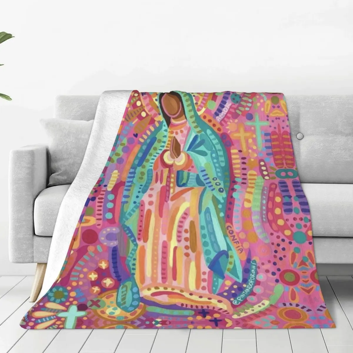Custom Ultra-Soft Fleece Virgin Mary Throw Blanket Warm Flannel Blankets for Bed Home Couch Bedspreads