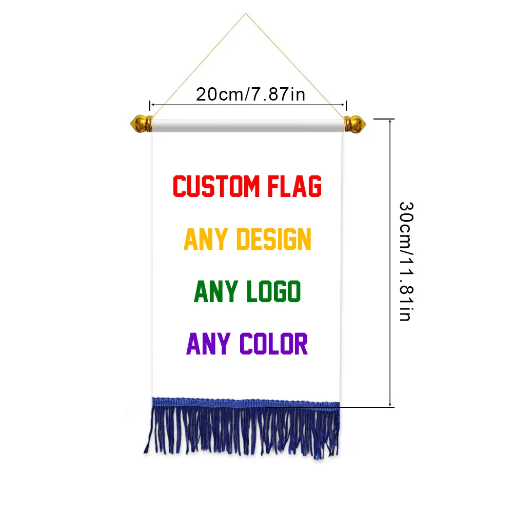 1pc 2D FLAT 20x30cm Customized Hanging Flag, Customer Customized Satin Material Exchange Flag, Hanging Flag with Tassels.