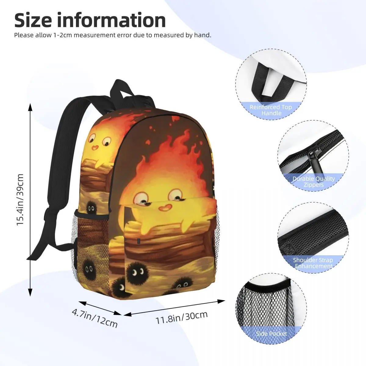 Flame Calcifer New Fashion High Capacity Waterproof College Backpack Trendy Laptop Travel Book Bag 15inch