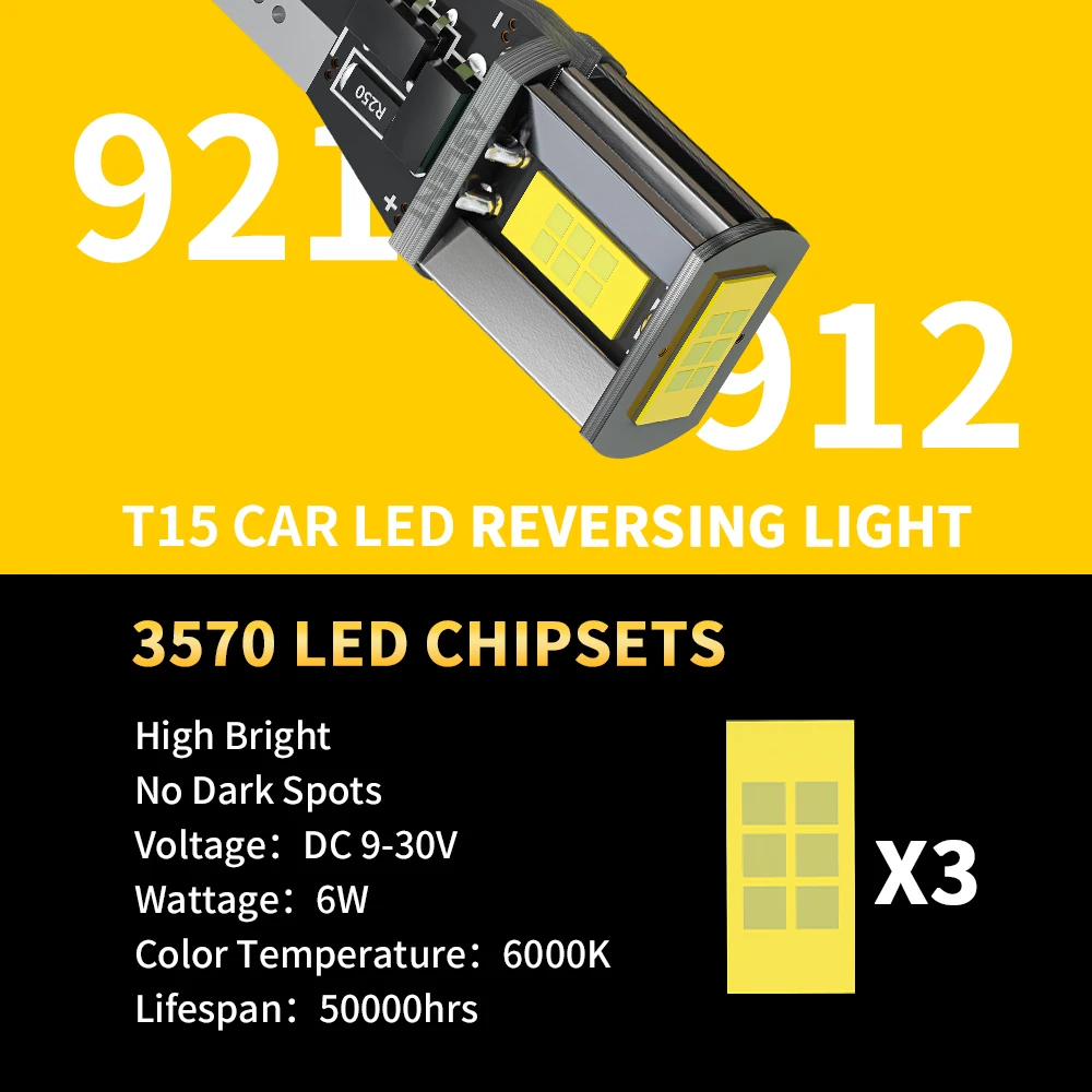 2X T15 W16W LED Canbus High Power 921 912 LED Bulbs Error Free Backup Light Car Reverse Parking Lamp 6000k White Car Lights 12V