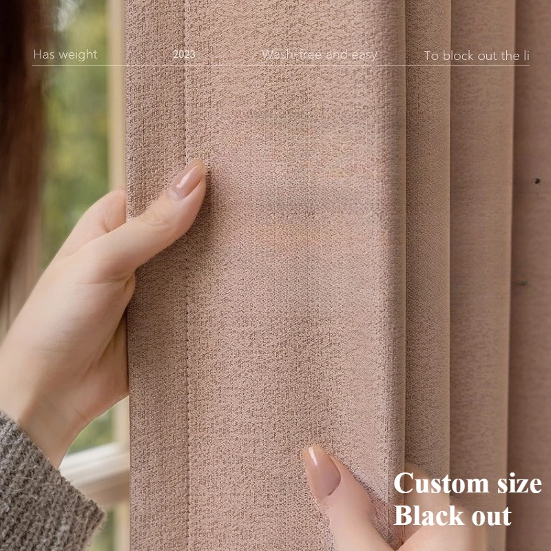 

Curtains for Living Dining Room Bedroom Blackout Custom Size Pink Cotton and Linen Light Luxury Simple Drape New White Tulle