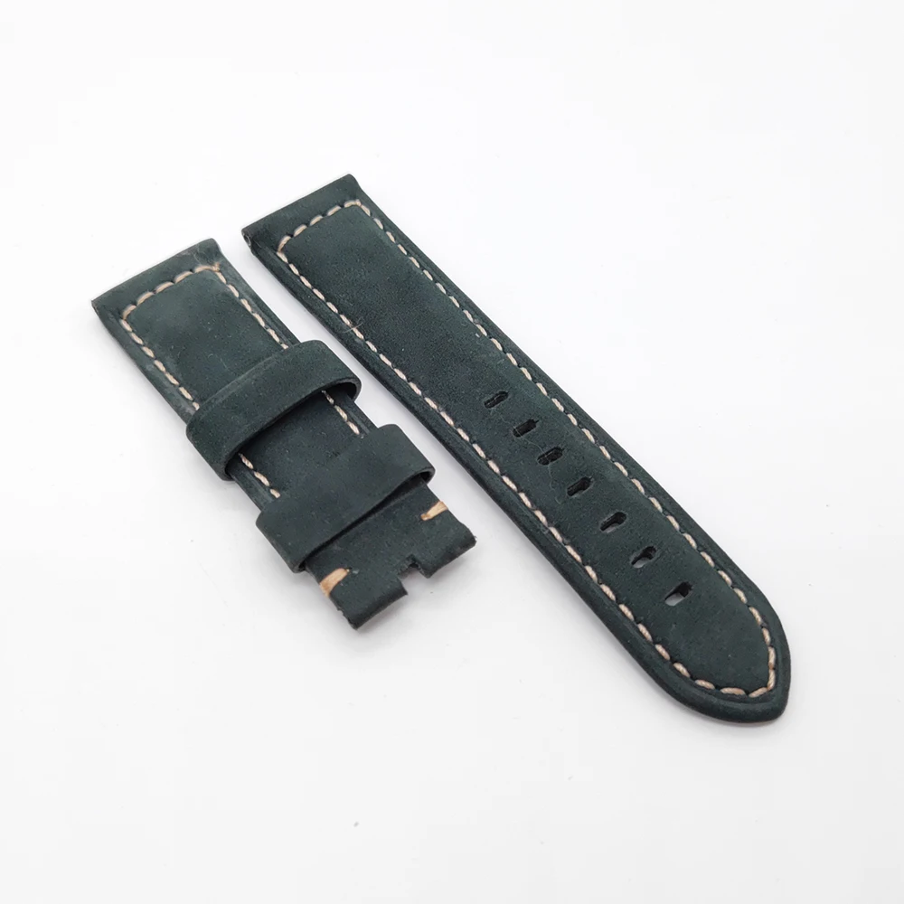 

24mm / 22mm 125mm / 75mm Green Calf Leather Folding Deployment Clasp Band Strap For PAM PAM111 Watch