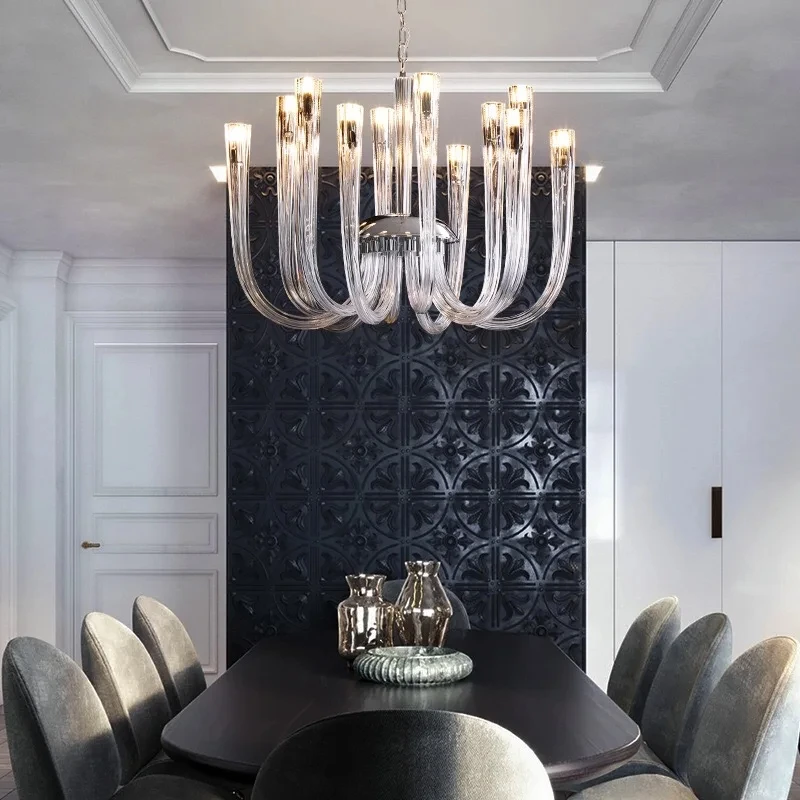 

New Post-Modern Simple Living Room U Shaped Glass Ceiling Chandelier Italian Designer Lustre Light Luxury Art Pendant