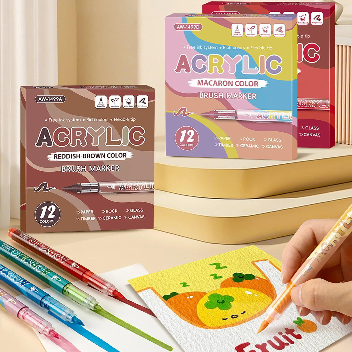 

Набор акриловых маркеров на водной основе, акриловые маркеры 12 цветов, маркеры с мягким наконечником, включает макароны и тон кожи.