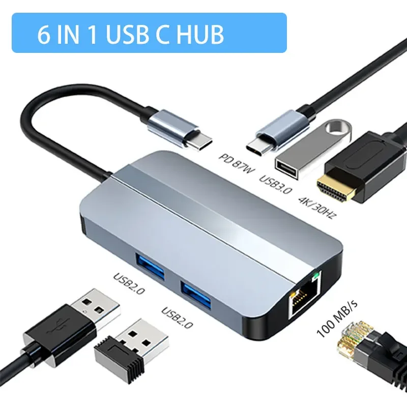 

USB C HUB To 4K 30HZ HDTV Adapter Dock With 87W PD Charge TF/SD For Pro Tablet PC With Type C Laptop USB 3.0 HUB