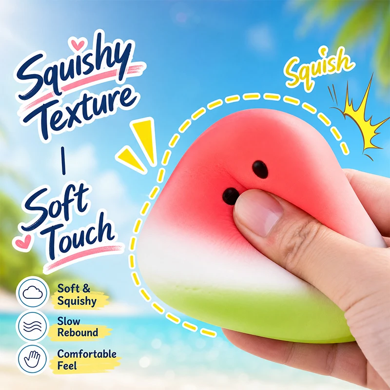 Wassermelonen-Squishy-Fidget-Spielzeug, langsam aufsteigendes Frucht-Quetschspielzeug, langsam zurückfederndes sensorisches Stressabbau-Spielzeug, lustiges Geschenk für Erwachsene, Requisite