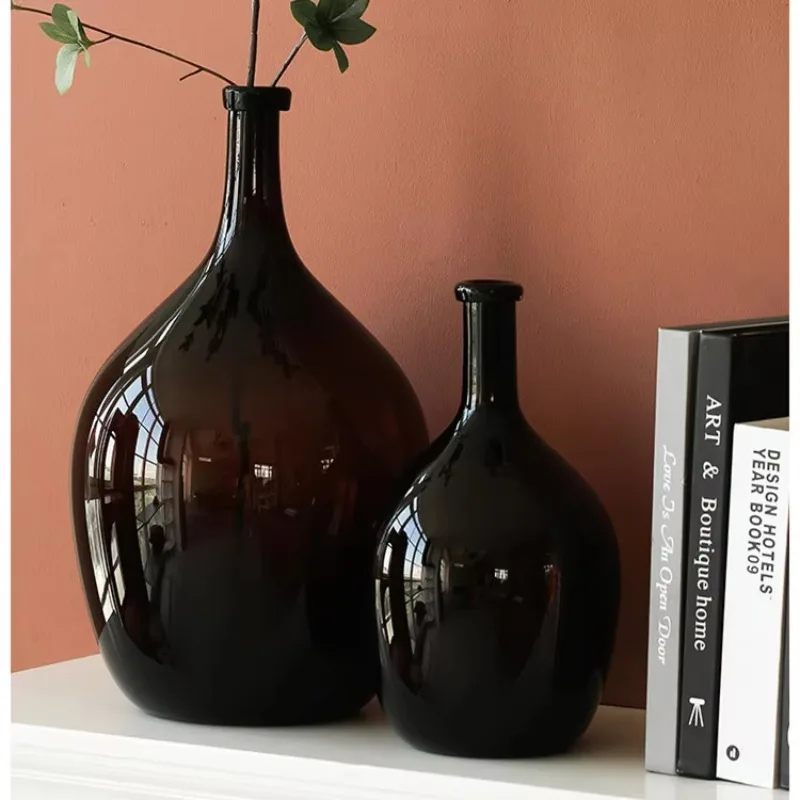 

CL orange red coffee color thin neck wine bottle glass large vase creative home decoration wholesale flowers