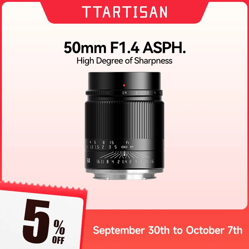 TTArtisan 50mm F1.4 ASPH Full Frame Manual Focus Lenses for Sony E Canon RF Nikon Z Sigma Lumix Leica L mount Cameras