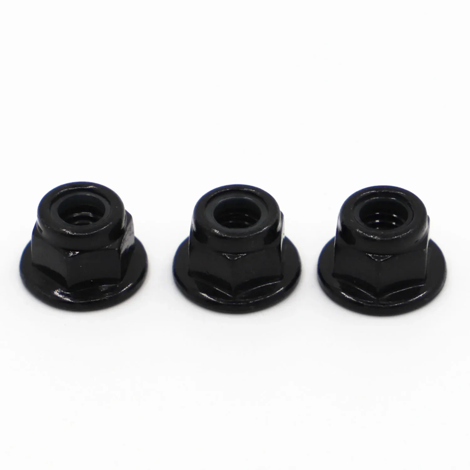 10pcs M3 M4 M5 M6 M8 Black Carbon Steel Hex Flange Nylon Insert Lock Nut Self-locking Nylock Locknut