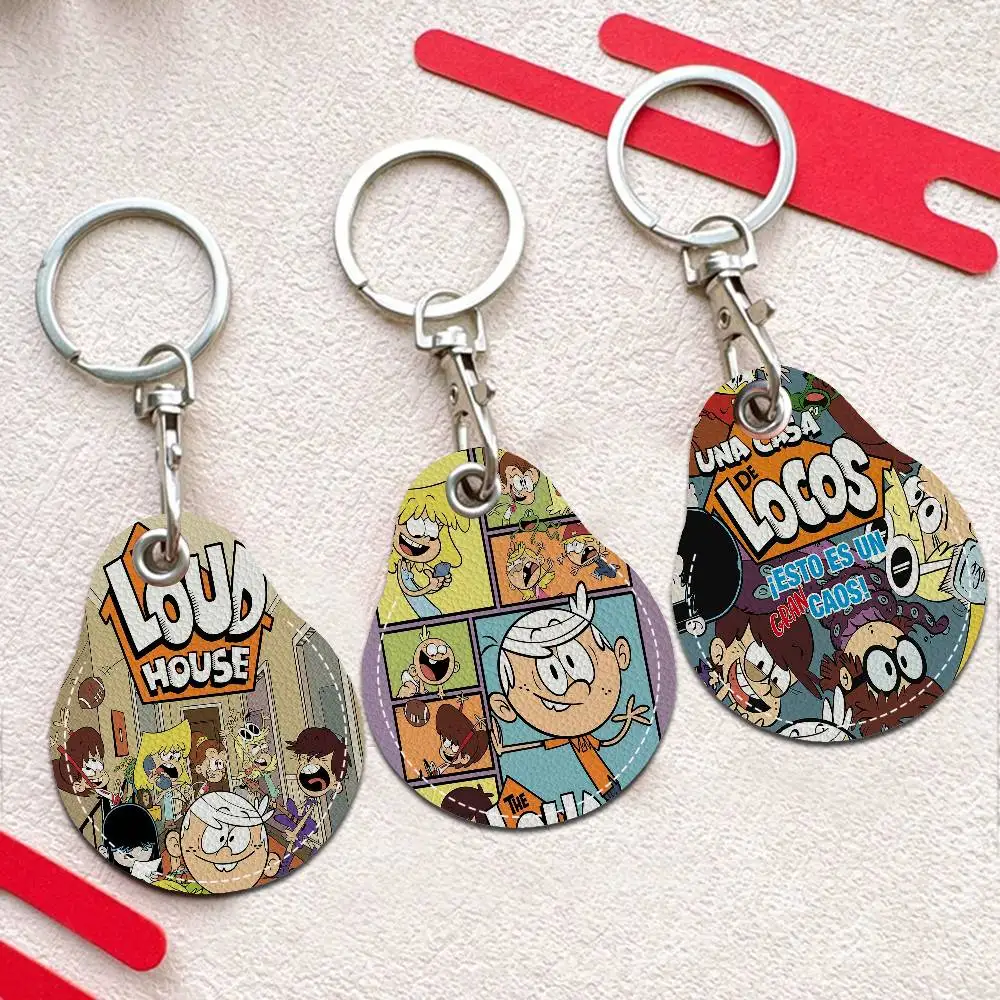 

The Cartoon L-Loud H-House Keychain Access Card Bag Key Tag Ring Leather Card Holder Keychain Key Ring Door Lock Access Tags