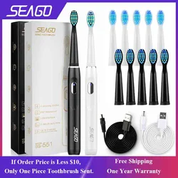 SEAGO-Escova De Dentes Elétrica Recarregável, Escova De Dentes De Viagem Com 3 Cabeças De Escova, Comprar 2 Peças Obter -50%, Escova De Dentes Sônica, Modo 4, Presente