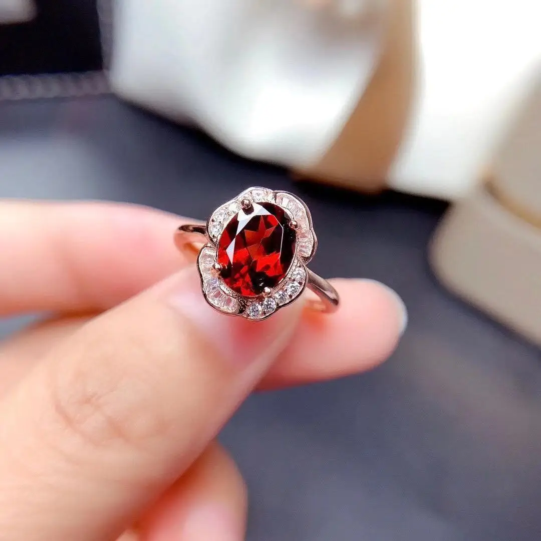 Natural Garnet Silver Set  Garnet Ring and Ring Earrings for Daily Wear  VVS Grade Solid 925 Silver Garnet Jewelry Set