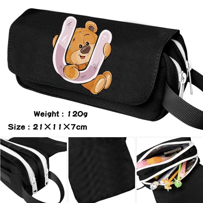 Little Bear Pencil Case, Saco de Lápis Escolar, Artigos de Papelaria, Saco Cosmético Kawaii Kuromi, Presente de Menino e Menina, 26 Letras Inglesas