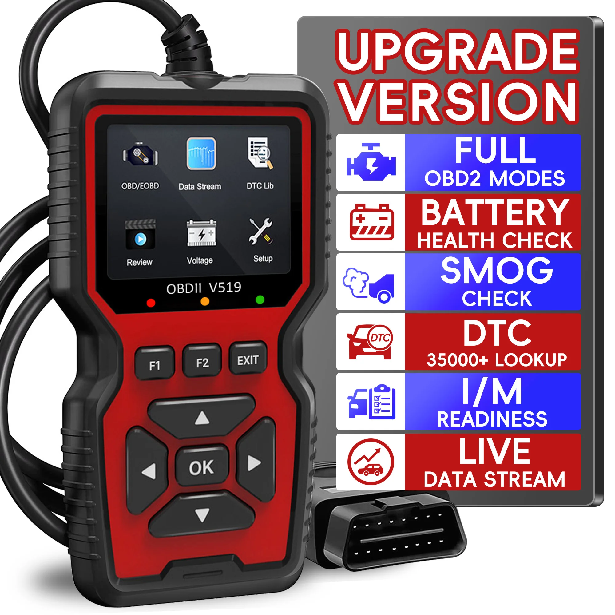 OBD2 Scanner Diagnostic Tool, Check Engine Code Reader With Reset, Smog Check, Clear Code, Live Data, Car Code Readers Scan Tool