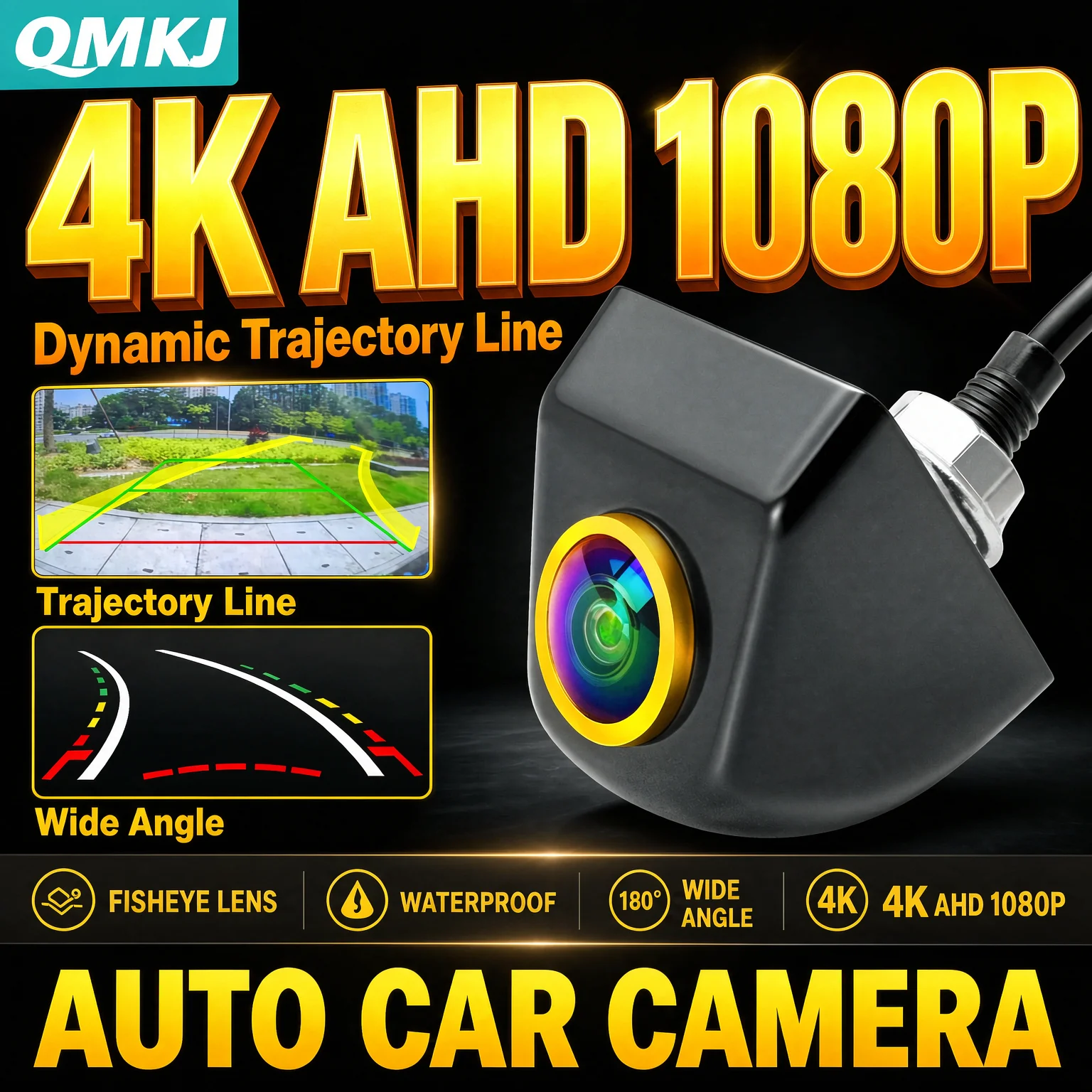 QMKJ AHD 1080P Dynamic Trajectory Car Rear View Camera Starlight Night Vision Waterproof Vehicle Reverse Backup Camera CVBS 720P