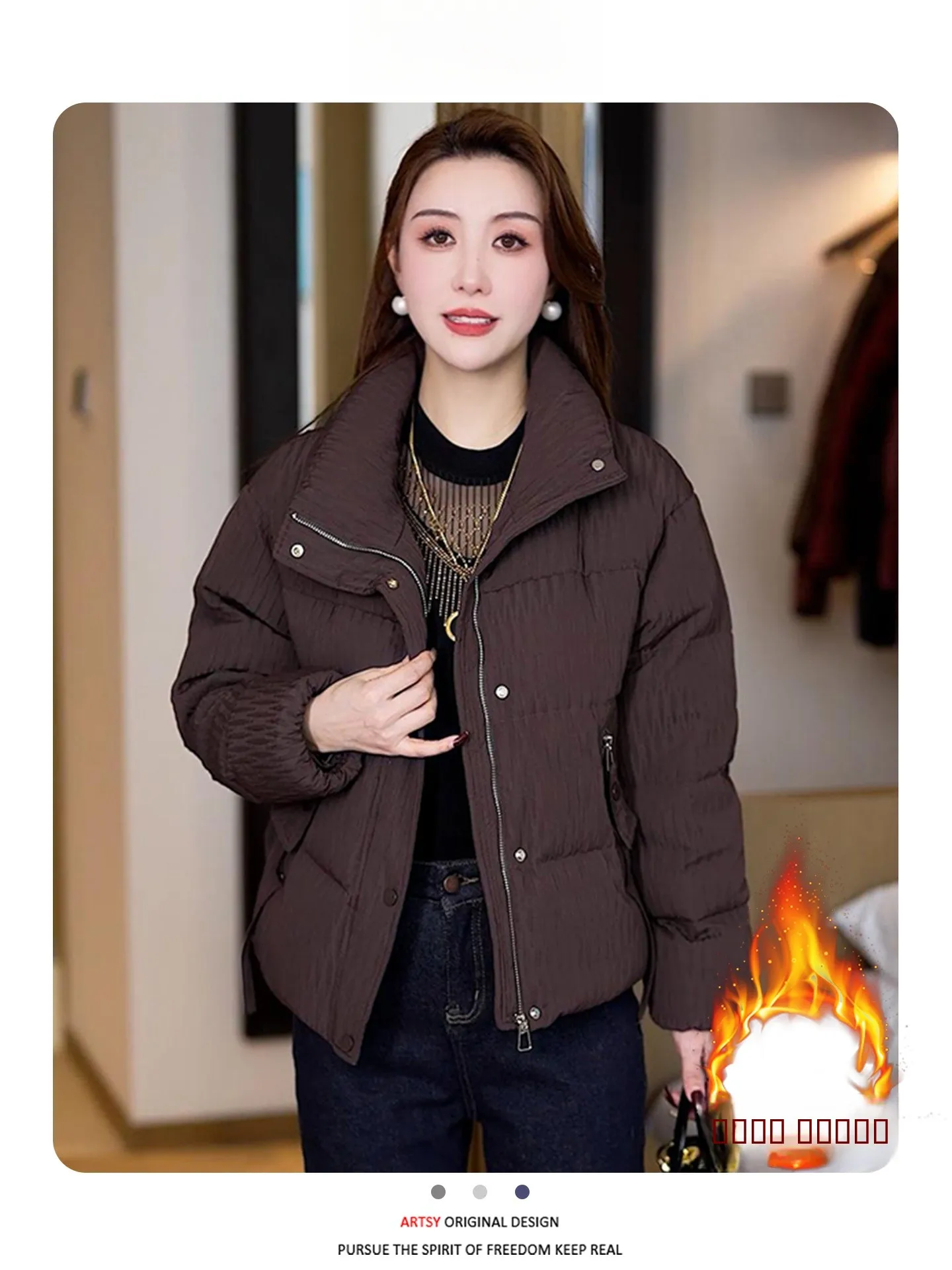 

Winter Thiened Women's Casual Faionable Versatile Slimming Fce Lined down Cotton Jaet Warm Outerwear Coat