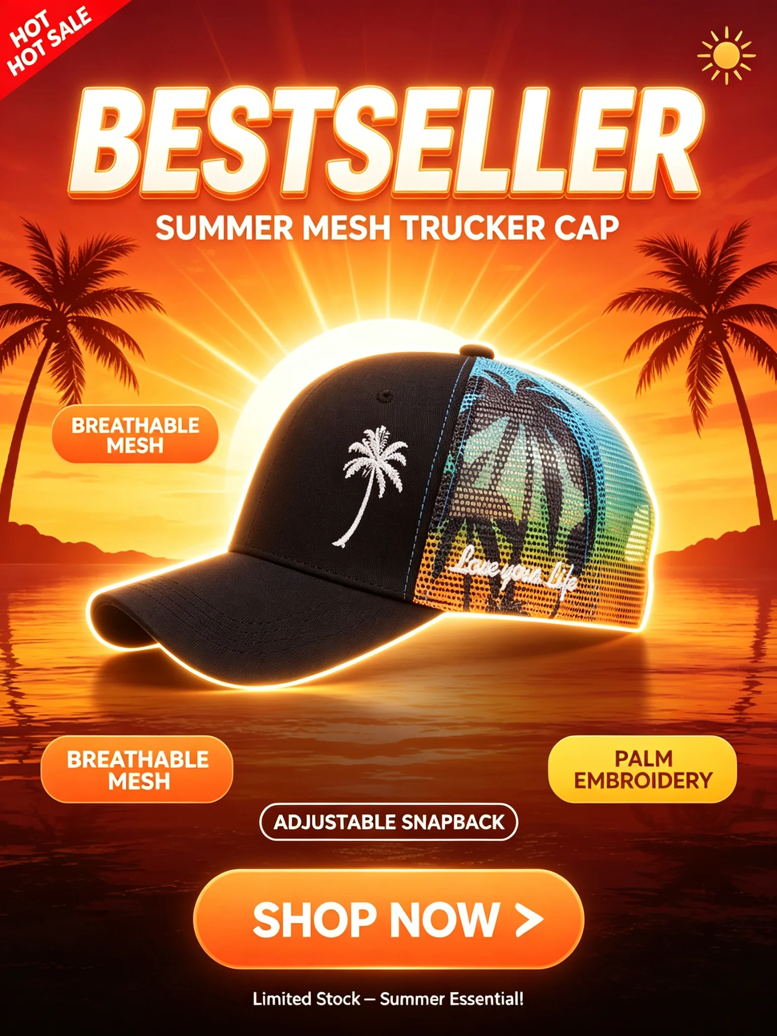 Trucker Coole Designs Atmungsaktive Kokosnussbaum-Stickerei Baseball Outdoor Schatten Sonnenschutz Mesh Cap Herren- und Damen-Sonnenhut – Detail 1