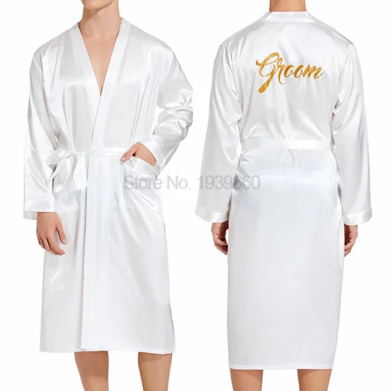 Nightgown Men Robe Groom Kimono Bathrobe Gown Print Letter Loungewear Nightdress Wedding Gift Sleepdress Sexy Loose Sleepwear