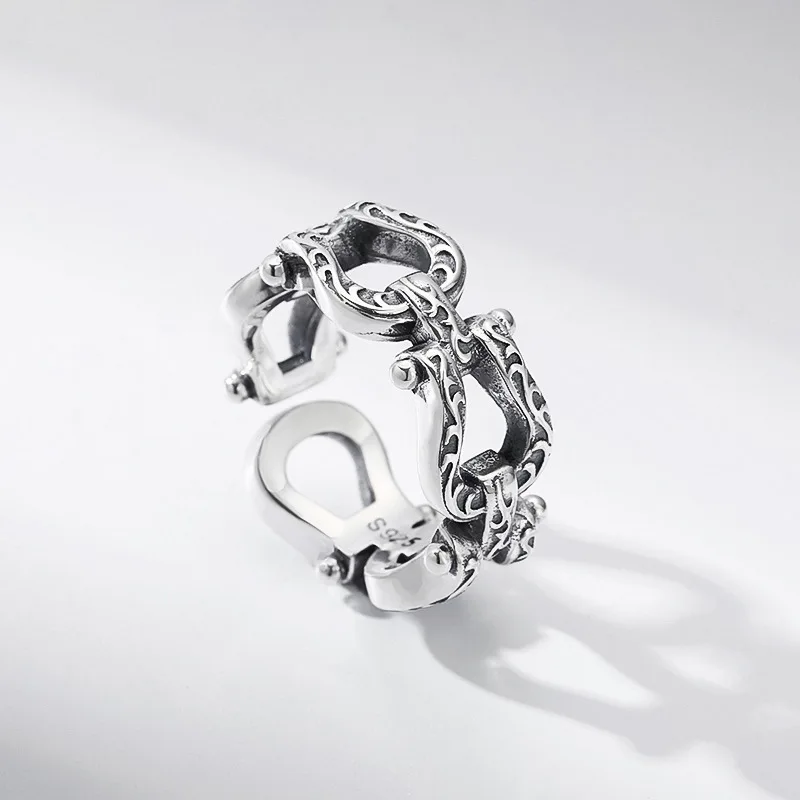 Wholesale 925 sterling silver tangca pattern horseshoe buckle ring for men and women live ring thai silver retro punk jewelry