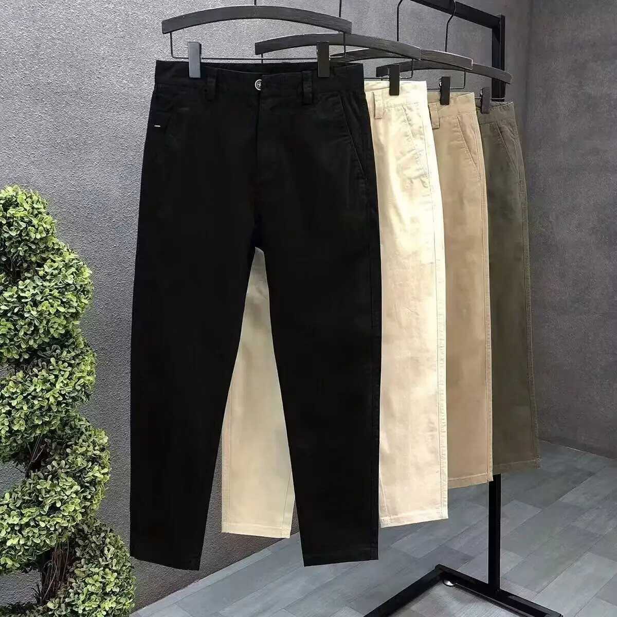 صيف 2025 سراويل تقليدية بسيطة للرجال الراحة القطن تحسس العلامة التجارية مستقيم موضة الاتجاه بلون البضائع الشارع الشهير بنطلون