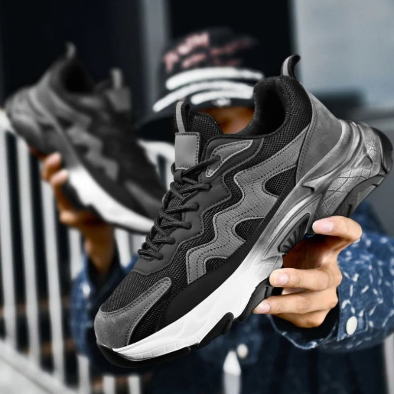 

Spring and Autumn Color-matched Large-sized Round-toe Lace-up Thick-soled Height-increasing Soft-soled New Sports Running Shoes