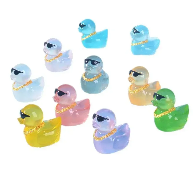 100/50pcs Luminous gold chain social duck Moss Micro Landscape Miniature Duck Figurines DIY Fairy Garden Access Home Decor