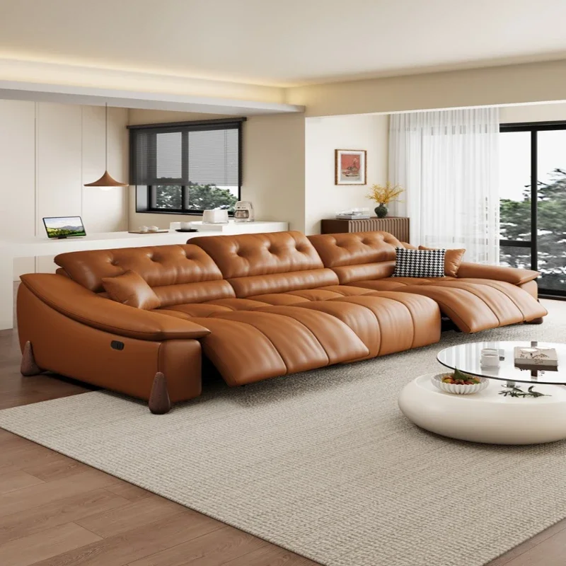 Electric minimalist living room intelligent multi-functional inline leather sofa
